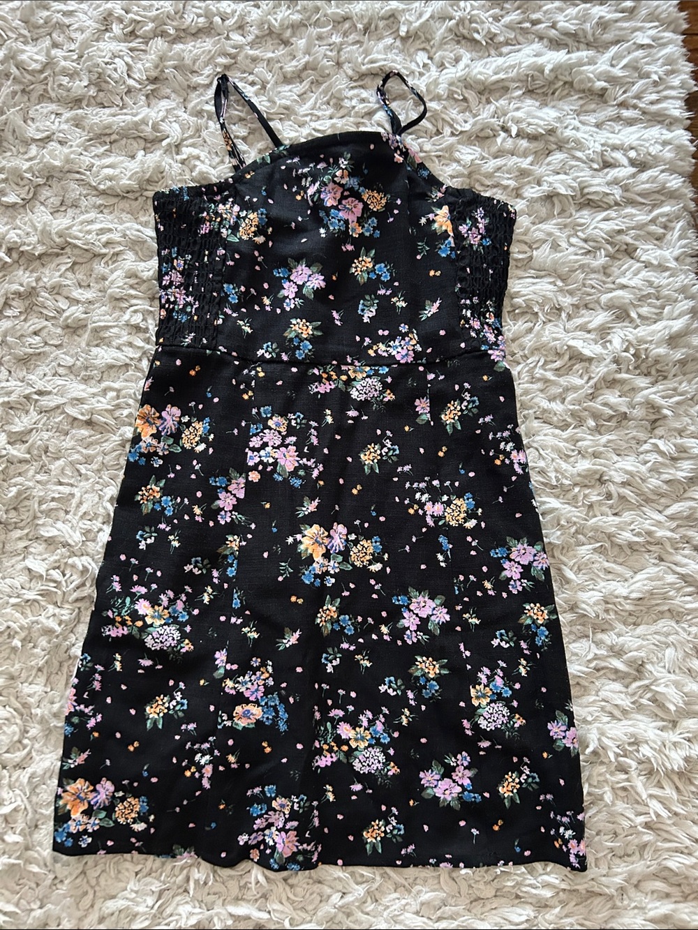 Black Floral Spaghetti-Strap Sundress 90s Retro